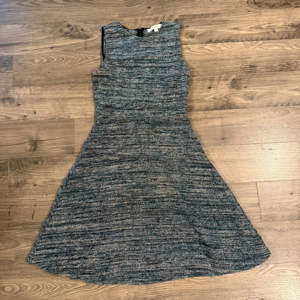 Ann‎ Taylor LOFT Sleeveless Fit and Flare Dress Teal Space Dye Knit Size 0
